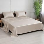 LINENWALAS Bamboo King Bedding Set, 300 Thread Count Cooling Sateen Weave Silk Sheets with 1 Fitted, 1 Flat & 2 Pillowcases (King/Taupe)