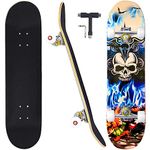 CAPARK Skateboards for Beginners Adults Youths Teens Kids Girls Boys 31 Inch Pro Complete Skate Boards 7 Layer Canadian Maple Double Kick Concave Longboards (Skull)