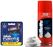 Gillette Fusion Proglide FlexBall Manual Shaving Razor Blades - 4s Pack (Cartridge) & Gillette Classic Regular Pre Shave Foam, 418g with 33% Extra Free