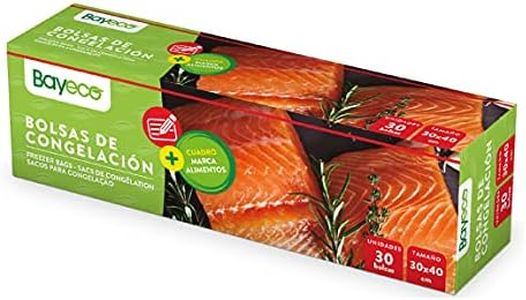 Bayeco - Bolsa de Congelación Grandes - Ideales para congelar alimentos - Clasifica fácilmente tus congelados - Extraresistentes - Cómodo dispensador - Tamaño 30 x 40 cm - Pack 30 unidades