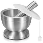 Pestle and Mortar Set, Sopito Stainless Steel Mortar Bowl and Pestle with Lid and Anti Slip Base for Herbs, Garlic, Ginger & Spices, 11.7cm/4.6in Diameter