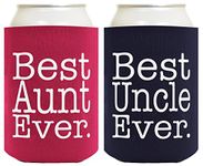 Best Aunt and Uncle Ever Gift Set 2 Pack Can Coolies Drink Coolers Magenta and Navy