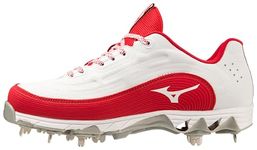 Mizuno Women's 9-Spike Swift 8 Low Metal Softball Cleat, White-red, 8