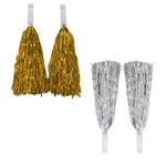 Amit Marketing Cheerleader Pom Poms | Soft Comfortable Handle Reusable | Waterproof | Rooter Shaker Toy | for Cheerleading, Celebrations, Sports Events, Party, Room décor – Pack of 4 (Gold & Silver)