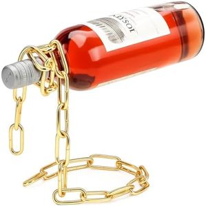 TBWHL Novelty Magic Wine Bottle Holder Floating Steel Link Chain Wine Bottle Rack/Holder - Holds Bottles in The Air（Gold�）