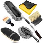 Porslin 6 PCS Car Cleaning Kit with Microfiber Cloth, Extendable Duster, Car Wash Glove, Wheel Brush & Glass Cleaning Tool | 6 in 1 Car Cleaning Accessories Combo for Cars, SUVs, Bikes & Home