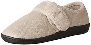 Isotoner womens Microterry Espadrille Velcro Moccasins, Taupe, 9.5-10 Women 8.5-9 Men US