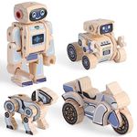 SainSmart Jr. 4-in-1 STEM Kits, Wooden Robot Assembly Toy Set, Woodworking Crafts Projects for Kids, Gift for Boys and Girls