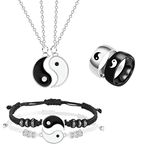 6Pcs Matching Yin Yang Necklace Set Couple Ying Yang Necklace for 2 Matching Bracelets for Best Friends Adjustable Cord Relationship Bracelets for Boyfriend Girlfriend (Matching Yin Yang Necklace Set)