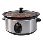 Quest 35270 Slow Cooker / 3.5 Litres/Compact Stainless Steel / 200W / 3 Temperature Settings/Transparent Toughened Glass Lid/Dishwasher Safe