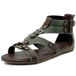 Ollio Women's Flat Shoe Gladiator Strappy Buckle Ankle Strap Back Zipper Sandal green Size: 4.5 UK