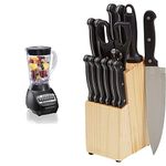 Hamilton Beach 56 Ounce 650W 10 Speed & Pulse Countertop Smoothie Blender, Black (50190F) and AmazonBasics 14-Piece Kitchen Knife Set with Stainless-Steel Blades and Pine Wood Block