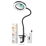 BROLAVIYA Overhead 5X Magnifying Glass with Led Light and Stand, 3 Color Modes Dimmable, Flexible Hose Metal Arm, Magnifier Desk Lamp for Crafts, Makeup, Reading, Photography – Black