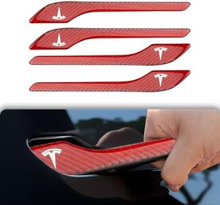 Polwlamks Door Handle Cover 4 PCS Fits Model Y 2020-26 / Model 3 2019-25, Real Carbon Fiber Handle Protector Sticker, 3D Tesla Door Handle Cover Sticker with 3M Self-Adhesive Backing (Passion Red)