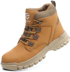 COOU Steel Toe Work Boots for Men Women Slip Resistant Puncture-Resistant Lightweight Safety Shoes Industrial & Construction Work Boots Brown