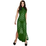 Jara Collection Women's Net Floral Maxi Babydoll (6655_Green_L)