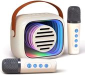 YOFITS YF93 Mini Karaoke Machine for Kids- Portable Bluetooth Speaker with 2 Microphone, 5 Voice Changing Effects, Colorful Lights, 2200mAh Rechargeable Battery for Christmas Birthdays Gifts(Beige)