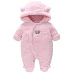 Baby Winter Snowsuit Baby Rompers, Boy and Girl One-Piece Suit with Hood, Toddler Outerwear Snowsuit Set Thick and Warm,Pink 3-6 Months