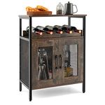 COSTWAY Wine Cabinet Sideboard, Industrial Kitchen Storage Cabinet with Removable Wine Rack, Glass Holder, Mesh Door & Anti-tipping Device, Wooden Buffet Cupboard Organizer for Dining Living Room