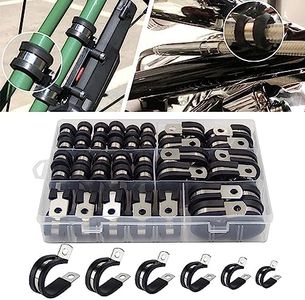 52pcs P Clips Hose Clamp Cable Clamps Assortment Kit,6 Sizes 1/4" 5/16" 3/8" 1/2" 5/8" 3/4" Rubber Lined Pipe Clamps,304 Stainless Steel-To Bundle Clamp Protect Wires Pipes Cables