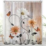 AAtter Burnt Orange Floral Shower Curtain Rustic Flower White Daisy Country Butterfly Vintage Terracotta Bright Extra Long XL Large Home Bathroom Decor Bathtub Set with 12 Hooks, 72x84, Cottagecore