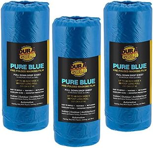 Dura-Gold 48" Wide x 88' Long Roll of Pure Blue Pre-Folded Making Film, 3 Pack - Overspray Paintable Plastic Protective Sheeting, Pull Down Drop Sheet, Auto Painting, Cover Cloth Home Walls Furniture