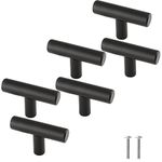 Cjueiom 6 Pack Matt Black Cupboard Knobs 50mm Length T Bar Handles, Stainless Steel Drawer Knobs Black Cupboard Pull Handles, Wardrobe Door Knobs Kitchen Cabinet Knobs for Bedroom Drawer Closet