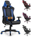 Costway Ergonomic Gaming Chair, High-Back Racing Chair w/Massage Lumbar Support, Headrest & Extra Pocket, 360° Swivel, Adjustable Backrest & Armrest, Video Game Desk Chair for Home Office (Blue)