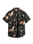 TAGAS Boy's Floral Regular Fit Shirt (BS-3016-BLACK- Black 11 Years-12 Years)