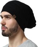 Slouchy Cable Knit Beanie by Tough Headwear - Chunky, Oversized Slouch Beanie Hats for Men & Women - Stay Warm & Stylish - Serious Beanies for Serious Style Black OSFA