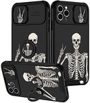 Goocrux (2in1) for iPhone 12 Pro Case Skull Skeleton for Women Girls Cute Gothic Phone Cover Ghost Horror Design with Slide Camera Cover+Ring Funny Spooky Boys Teens Black Cases for iPhone 12Pro 6.1''