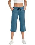 SPECIALMAGIC Sweatpants Womens Capri Pants for Women UK Cropped Jogger with Pockets Cotton Wide Leg Drawstring Yoga Running Pajama Lounge Loose Fit (Ocean Blue XL)