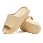 youermei Platform Pillow Slippers Slides For Women And Men, Eva Anti-Slip Cloud Slippers Lightweight Spa Open Toe Shower Sandals For Indoor & Outdoor, Beige, 7 Women/6 Men