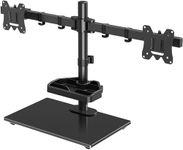 MOUNTUP Dual Monitor Stand, Free Standing Monitor Desk Mount for 2 Screens fits 13-27 inch, Holds Max 17.6 lbs, Computer Monitor Arms with Tempered Glass Base & Storage Tray VESA 75x75 &100x100mm