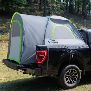 JOYTUTUS Truck Tent with Rainfly 6.5Ft, Straight Spacious Truck Bed Tent with Sky View Mesh, Waterproof PU2000mm Double Layer for 2 Person, Gray Green
