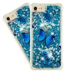 IMEIKONST Glitter Liquid Case for iPhone 6 / 6S, Sparkle Sequin Floating Shiny Quicksand Transparent TPU Shockproof Protective Bumper Cover for iPhone 8/7 / SE(2020) Bling Blue Butterfly YB