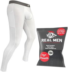 Real Men D Pouch Compression Pants Men, Mens Leggings, Yoga Pants, Tights, Base Layer Men Cold Weather, D Pouch 1 Pack - White W White Stitch, Medium