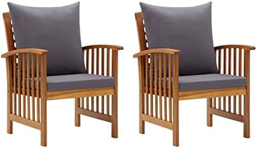 vidaXL 2X Solid Acacia Wood Garden Chairs with Cushions Wooden Outdoor Patio Balcony Yard Seating Seat Sitting Dining Dinner Armchairs Furniture