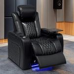 NMXUXMN Home Theater Seating, Living Room, Heat & Massage, Powered Headrest, Powered Lumbar, Italian Leather, Powered Recline, Single Recliner, Black