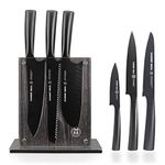 Schmidt Brothers - Jet Black Series 7-Piece Kitchen Knife Set, High-Carbon German Stainless Steel Cutlery, Pure Matte Black Titanium Finish with Clear Acrylic Magnetic Knife Block