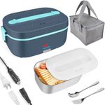 PRIME PICK Electric Lunch Box - 80W Heated Lunch Box 1.8L 4 in1 Portable Food Warmer with Detachable Dividers for Car/Truck/Office 12V/24V/110V, Leakproof Lunch Heater (Dark Blue)