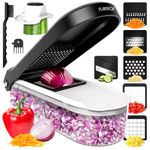 Vegetable Chopper Cutter Mandoline Slicer Cheese Grater - Food Onion Salad Veggie Chopper with Container - French Fry Potato Dicer Slicer Cutter - Kitchen Tools Gadgets (6-in-1 Compact White)