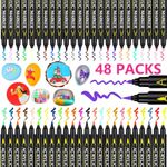 Laconile 48 Acrylic Paint Pens for Rock Painting,Acrylic Markers Paint Markers for Glass Stone Wood Ceramic,Dual Tip Acrylic Pens with Fine and Brush Tip for Adults Kids…