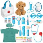 Liberry Doctor Kit for Toddlers 3 4 5 6 Years Old, 28 Pcs Kids Doctor Playset with Dog Toy, Stethoscope and Dress Up Costume, Pretend Play Medical Gift for Boys Girls (Blue), CP00201