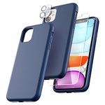 TOCOL 5 in 1 for iPhone 11 Case, with 2 Pack Tempered Glass Screen Protector + 2 Pack Camera Lens Protector, Liquid Silicone Slim Shockproof Cover [Anti-Scratch] [Drop Protection] 6.1", Navy Blue