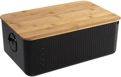 BODUM Bread Box with Cutting Board, Black, 11555-01, Large