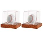 GLOBLELAND 2 Pack Baseball Holder with Wooden Base Clear Baseball Display Case Autograph Baseball Stand Box Cube Baseball Protector for Single Ball Official Size Baseball