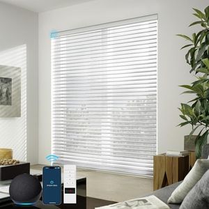 ZSTARR Motorized Shangri-La Shades Blackout Shangri-La Window Roller Shades Compatible with Alexa Google Remote Control Rechargeable Smart Shangri-La Blackout Blinds Customized Size (Greyish White)