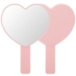 Dimeho Heart-Shaped Travel Handheld Mirror, Heart-Shaped Makeup Hand Mirror Travel Makeup Mirrors Cosmetic Hand Mirror with Handle Portable Travel Mirror for Women (Pink)