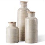 CwlwGO- Ceramic Rustic vase 3 Piece Set,Small vase for Country Home Decoration,Modern Farmhouse Living Room Decor, Table Decoration, Bookcase, Fireplace and Entrance Decoration.(White)………